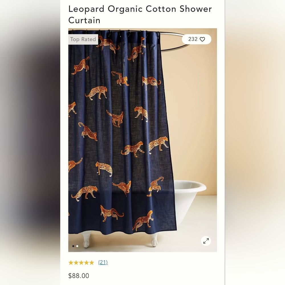 Anthropologie Organic Cotton Leopard Print Shower Curtain